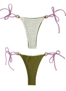 Bottom reversible verde y blanco con tiras intercambiables lilas
